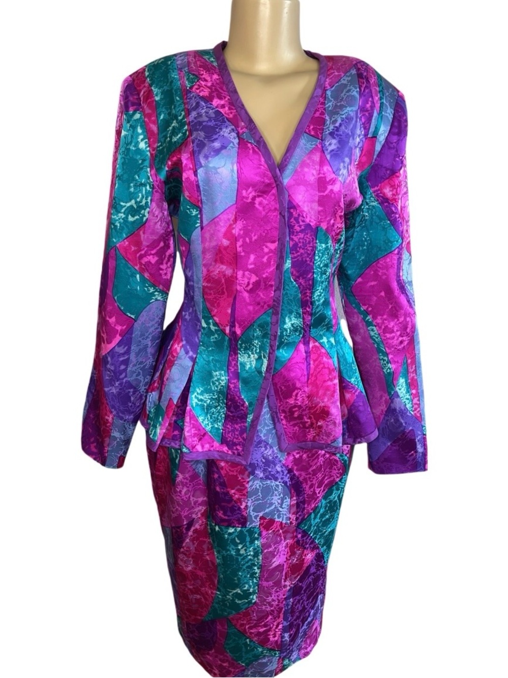 Vintage 80s Silk Anne Crimmons For Umi Collections Abstract Skirt Set